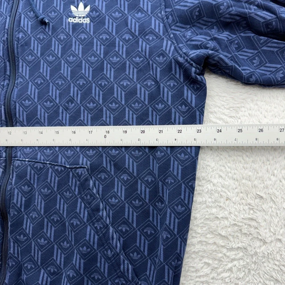 Adidas Originals Mens Navy Blue Geometric Trefoil Monogram Zip Up Hoodie Large